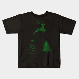 Deep Green Faux Glitter Christmas Trees and Reindeer Pack Kids T-Shirt